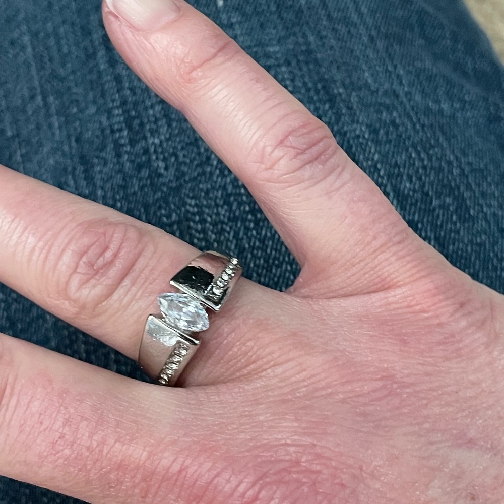 Modern Art Deco statement wide band ring with large Marquise center stone